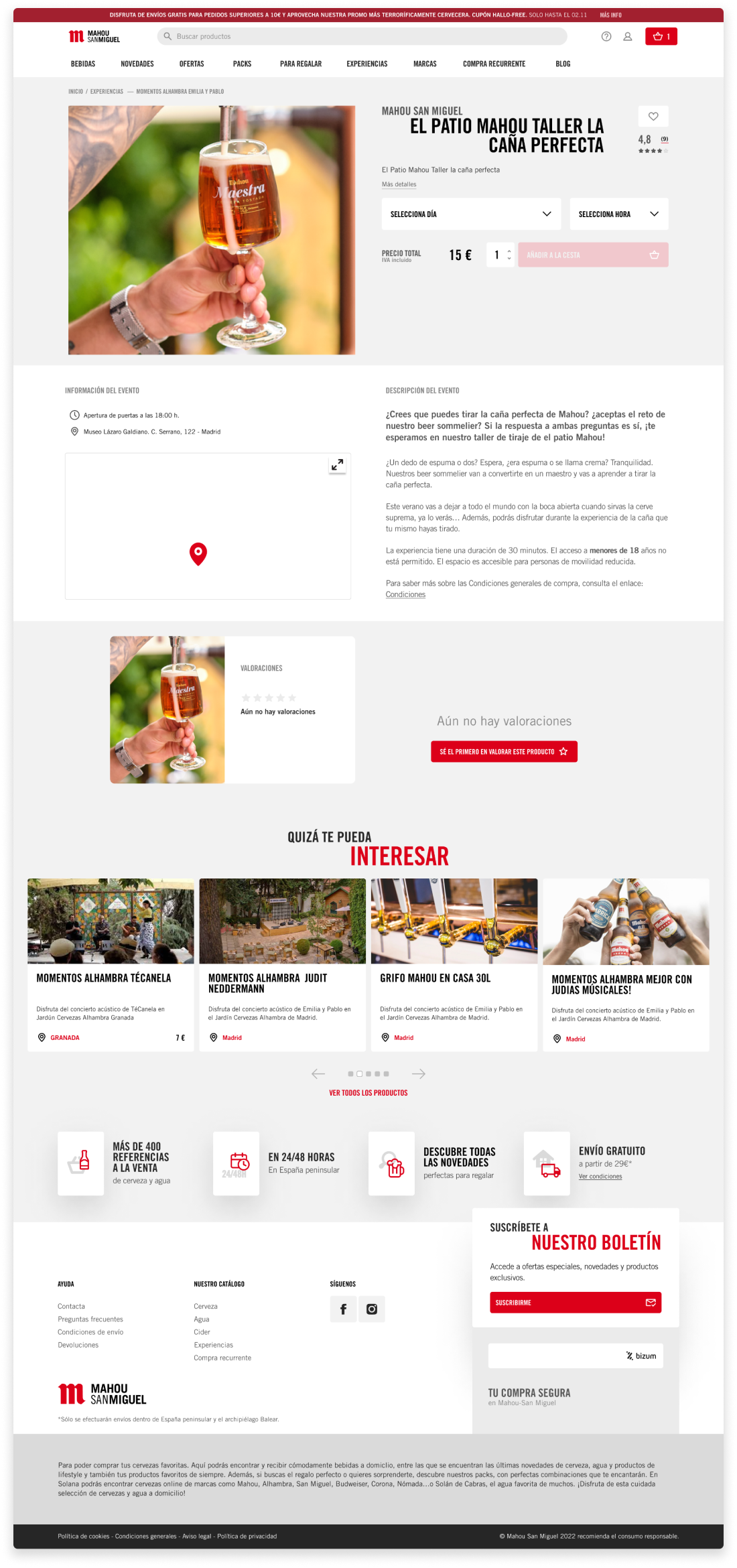 PDP Experiencia: página de detalle y compra